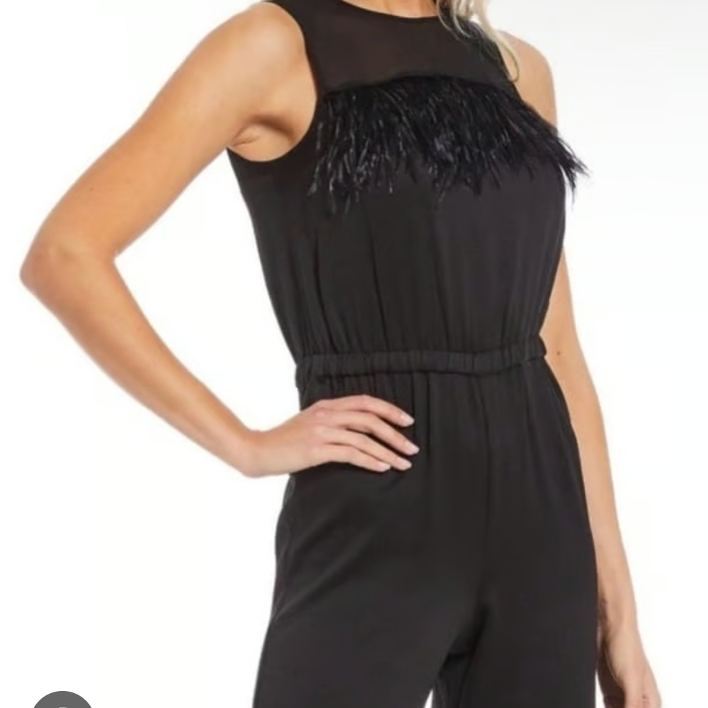 MICHAEL Michael Kors Black Jumpsuit with Feather Accent